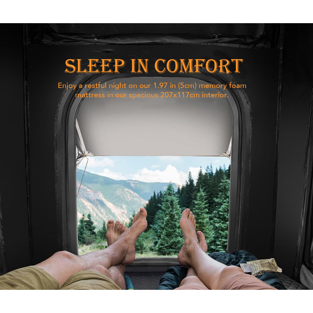 Thin And Light Version Rooftop Tent Hard Shell - Aluminium Roof Top Tent,With Tri-Color LED Strip Light & 1.97" Thick memory foam mattress,for Car SUV Truck Camping