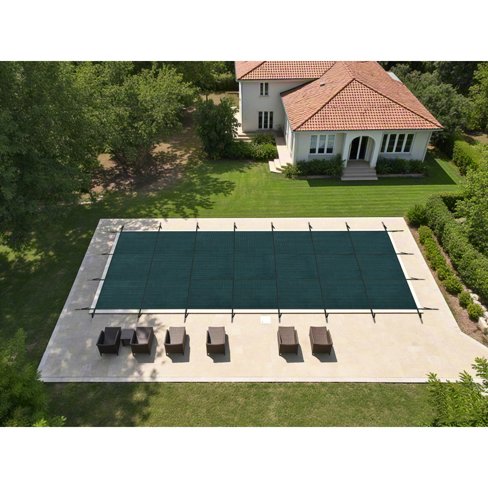 Swimming Pool Safety Cover, Fits 25x45ft Rectangular underground and Inground Swimming Pools, Triple Stitched High Strength Mesh PP Abrasion Resistant  Installation Hardware Included,Green Mesh