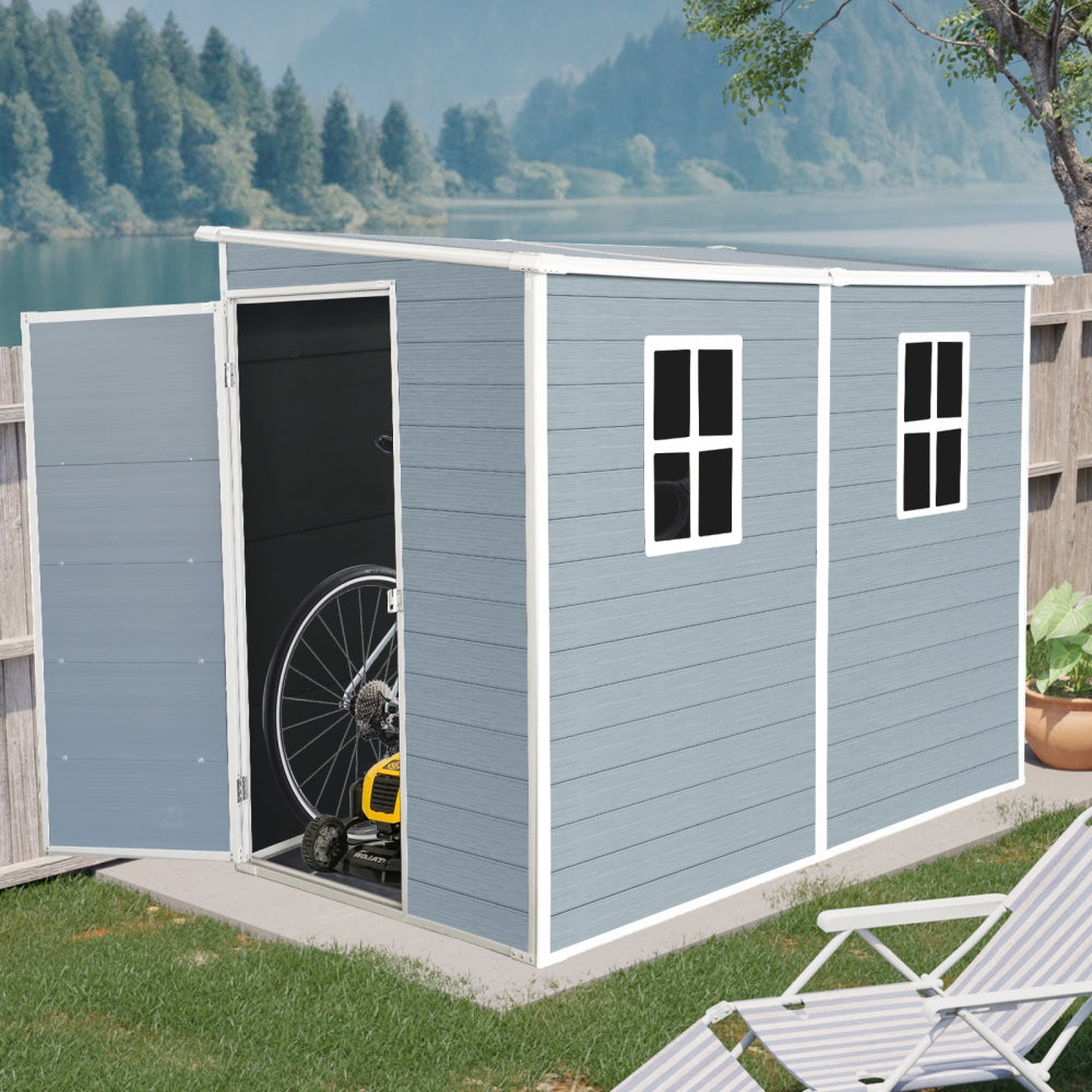 4x8ft Outdoor Storage Shed with Floor Resin shed with Two-Window, Waterproof ,Lockable Doors for Patio,Yard,Lawn ---Black
