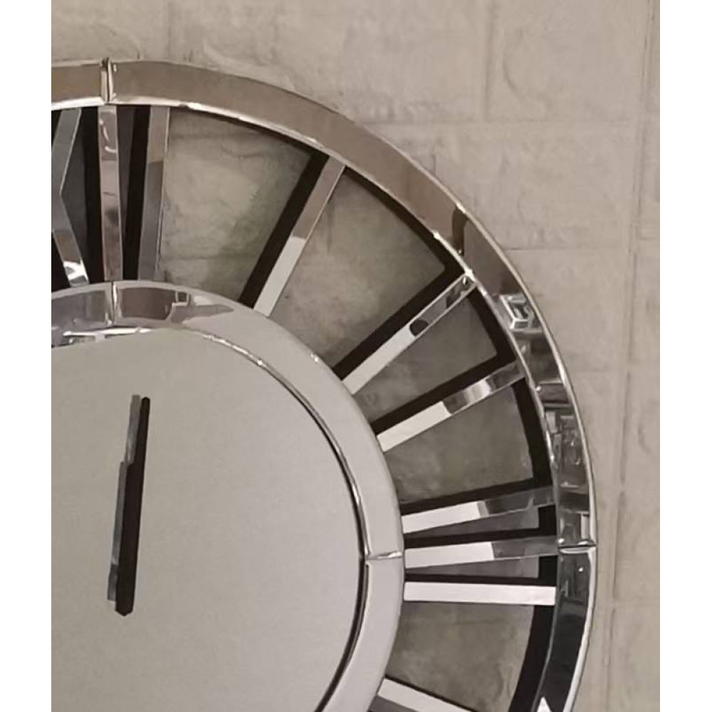 24" Large Wall Clock Decorative, Mirrored Wall Clock for Living Room Decor, Big Silver Modern Wall Clocks Decor, Hour and Minute Hand, Battery Operated