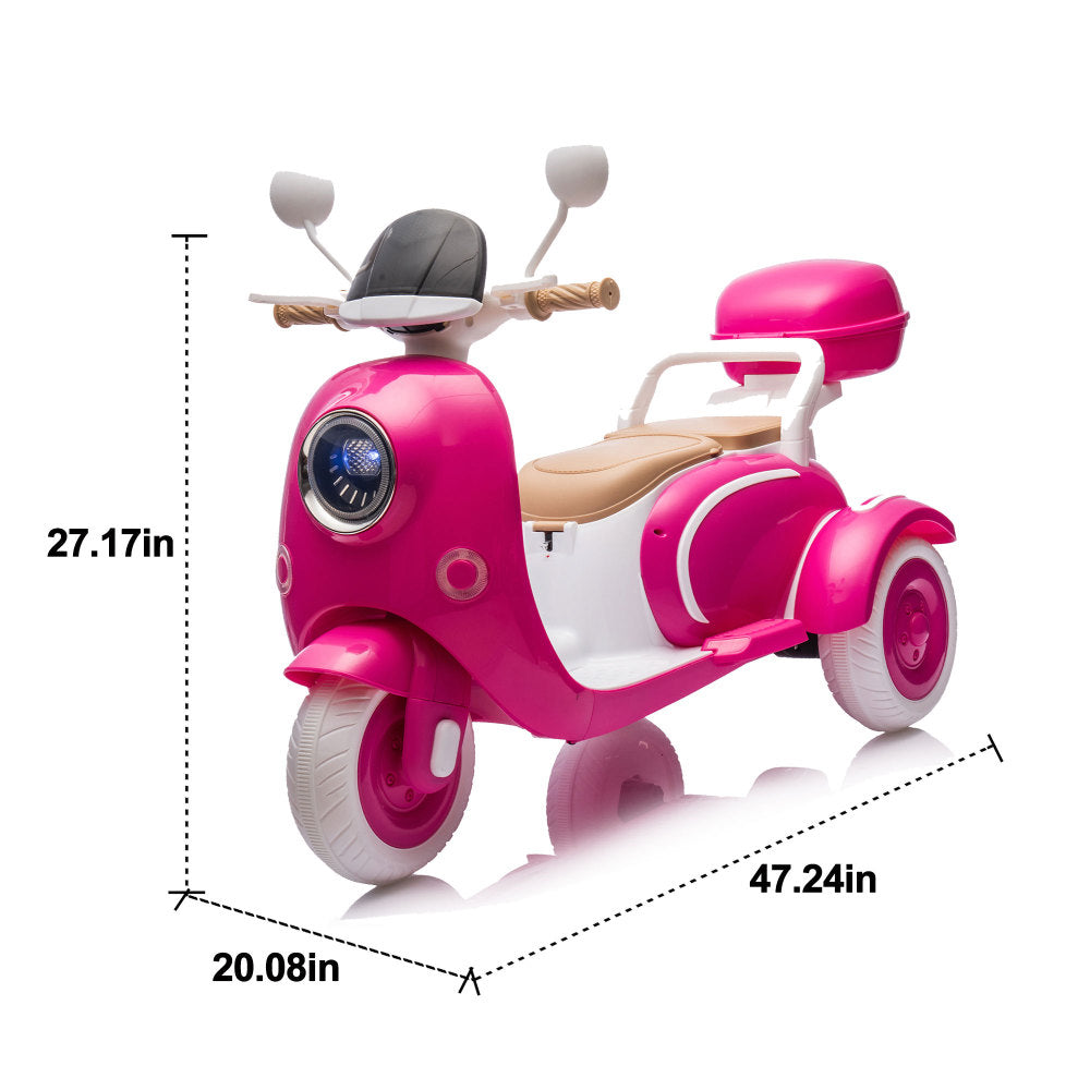12V Two motors Kids Ride On Level Up Two-seater  Electric Motorcycle,Three-wheel Toy w/Music,Bluetooth,USB,Backseat flip adult seat,Portable Storage Hooks&Oversized  Trunk,LED Headlight  For Kids 3-6.