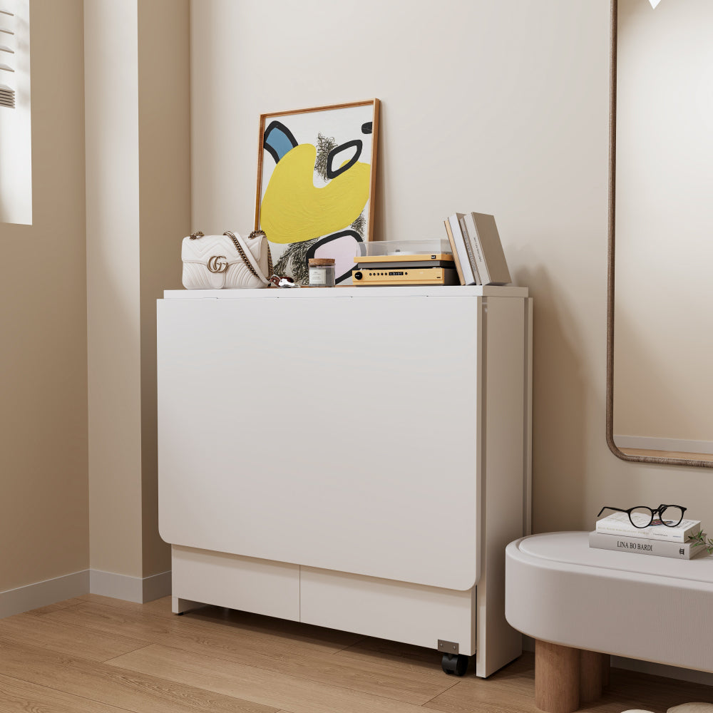 Fully unfolded 51.18 inches white foldable table, suitable for small family table or display table convenient, home simple long table, simple and lightweight