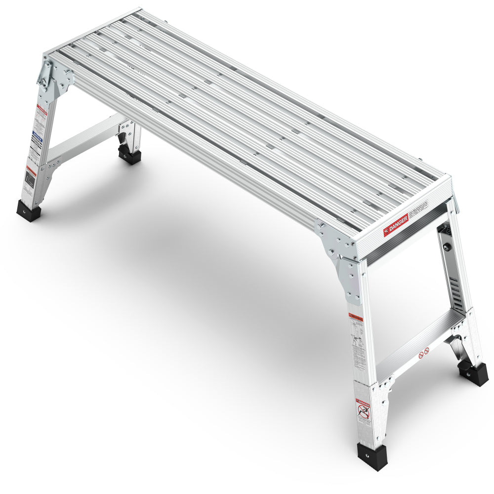 Aluminum Work Platform Large Size Step Stool Folding Portable Work Bench 40"  Width Telescopic Feet 22" -27.5" Height Adjustable