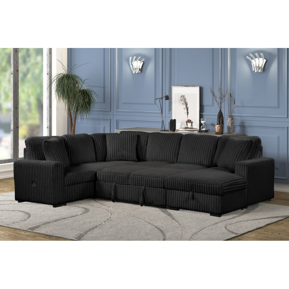 Grande Modern Style Sectional Sofa with USB-C, Sleeper Function & Storage Made with wood in Black (NJ INVENTORY)