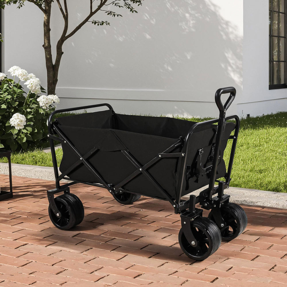100L Collapsible Folding Beach Wagon Cart with 220Lbs Large Capacity, Wagons Carts Heavy Duty Foldable with Big Wheels for Sand, Garden, Camping