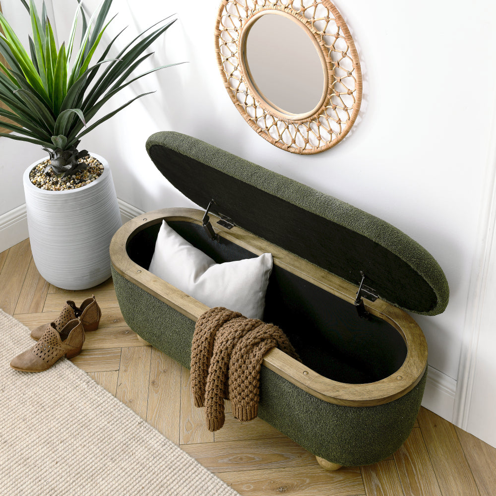 Storage Ottoman Bench, Upholstered End of Bed Ottoman Bench with Storage and Seating, Large Blanket Storage Bench for Foot Rest in Bedroom, Living Room, Entryway, Dark green