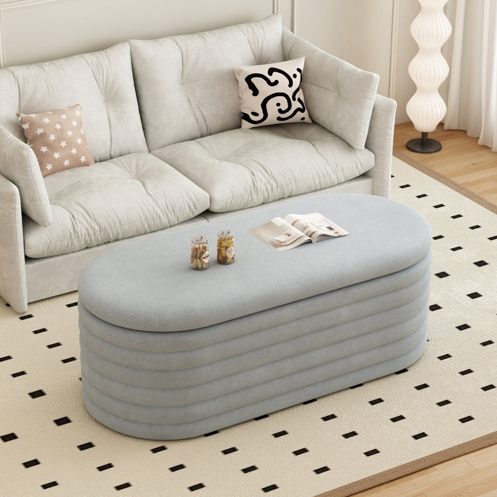 Storage Chenille Ottoman Bench Upholstered Fabric Storage Bench End of Bed Stool with Safety Hinge for Bedroom, Living Room, Entryway, Closet(40-inch, LIGHT GREY)