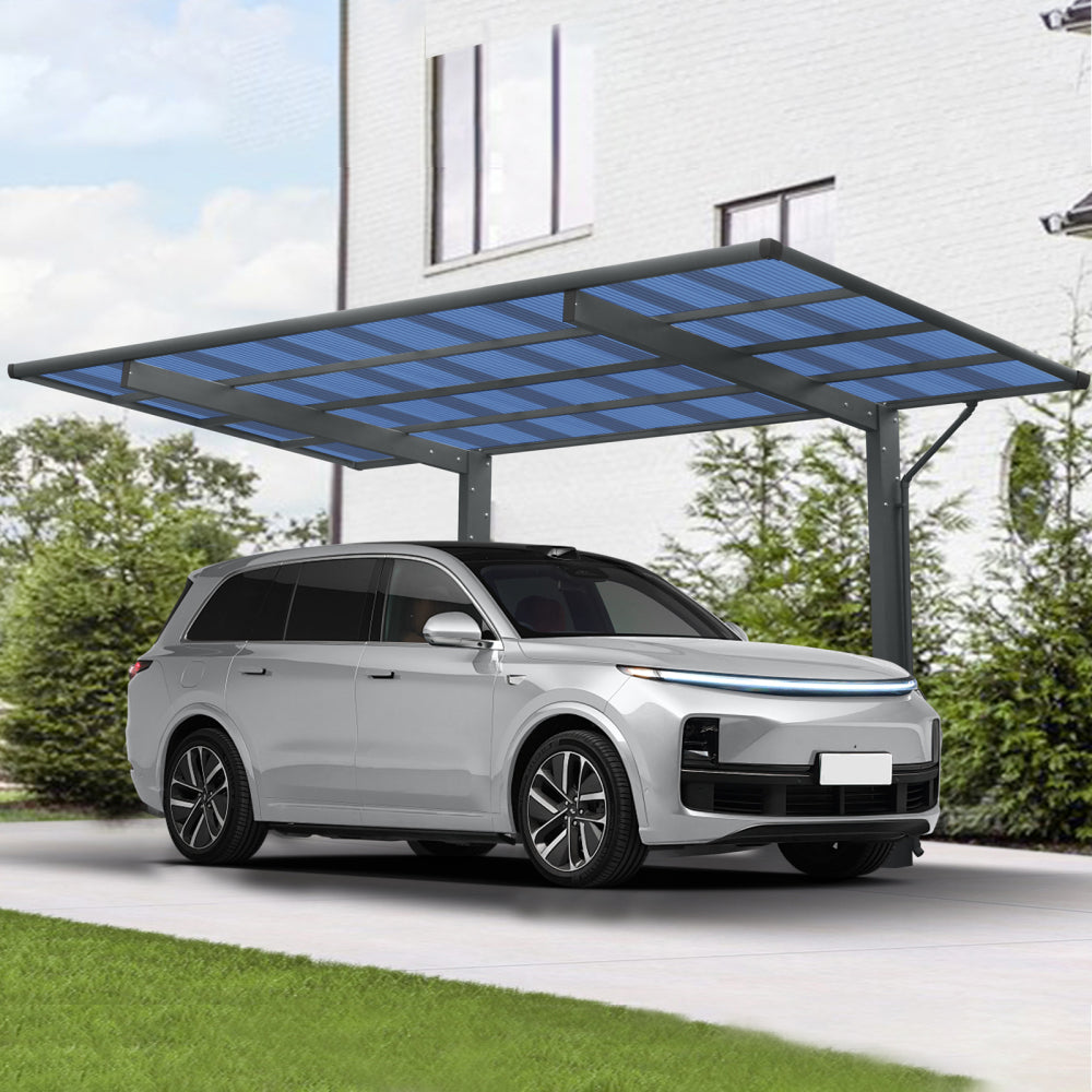 Outdoor Carport, 17.44FT*9FT*11FT Single  Carport Aluminum Metal Frame and Polycarbonate Panels Car Port for Outdoor Driveway Car, Truck