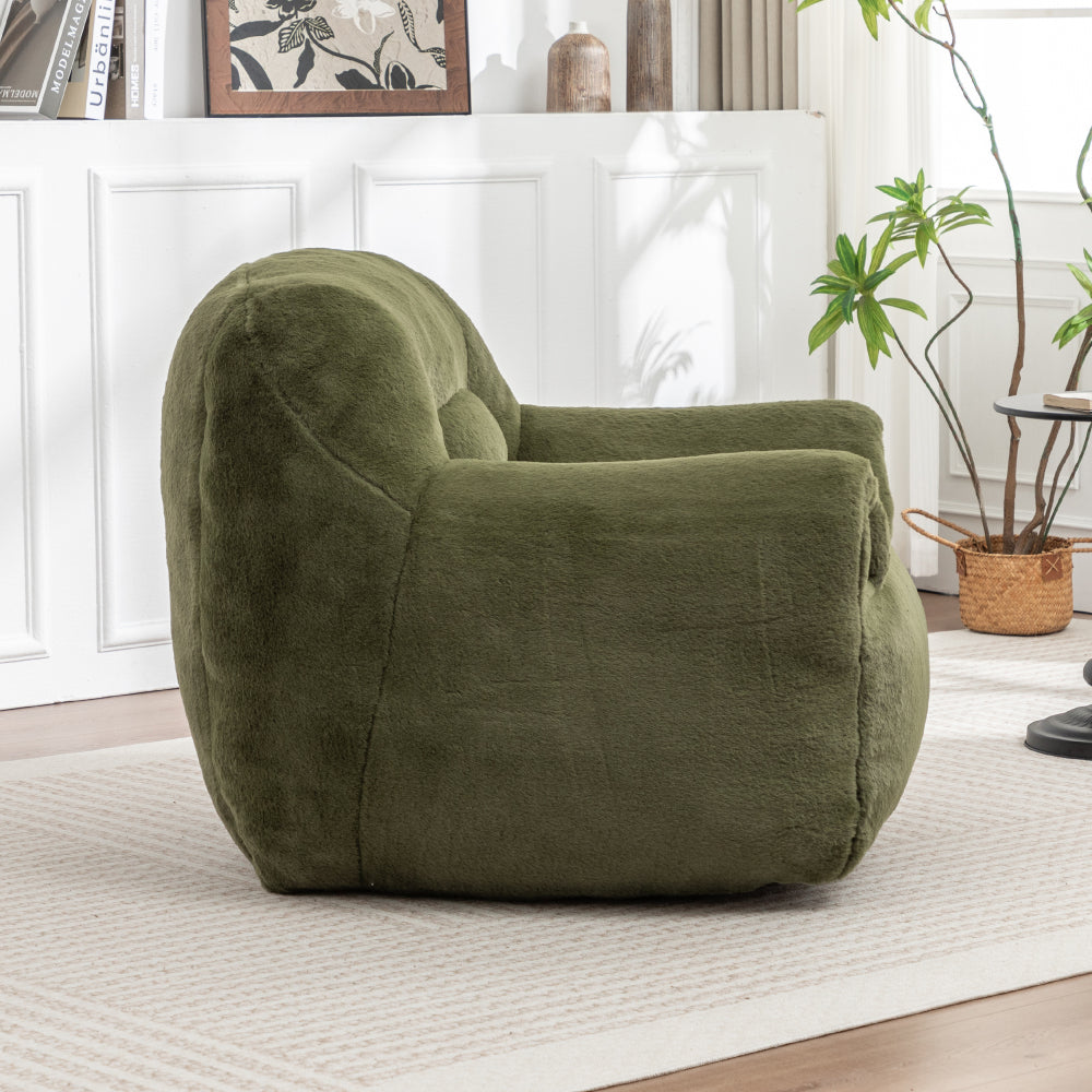 Bean Bag Chair, Comfy Bean Bag Sofa with Back Support, Faux Fur Bean Bag Chair for Adults and Kids, Stuffed Floor Sofa for Living Room, Bedroom, Apartment, Green