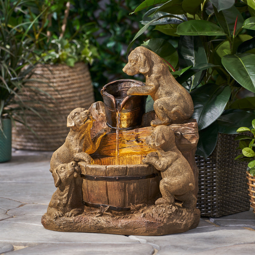 DIMMOCK FOUNTAIN, 22.75" High Hand Crafted Weather Resistant Floor Fountain with Light, Light Brown
