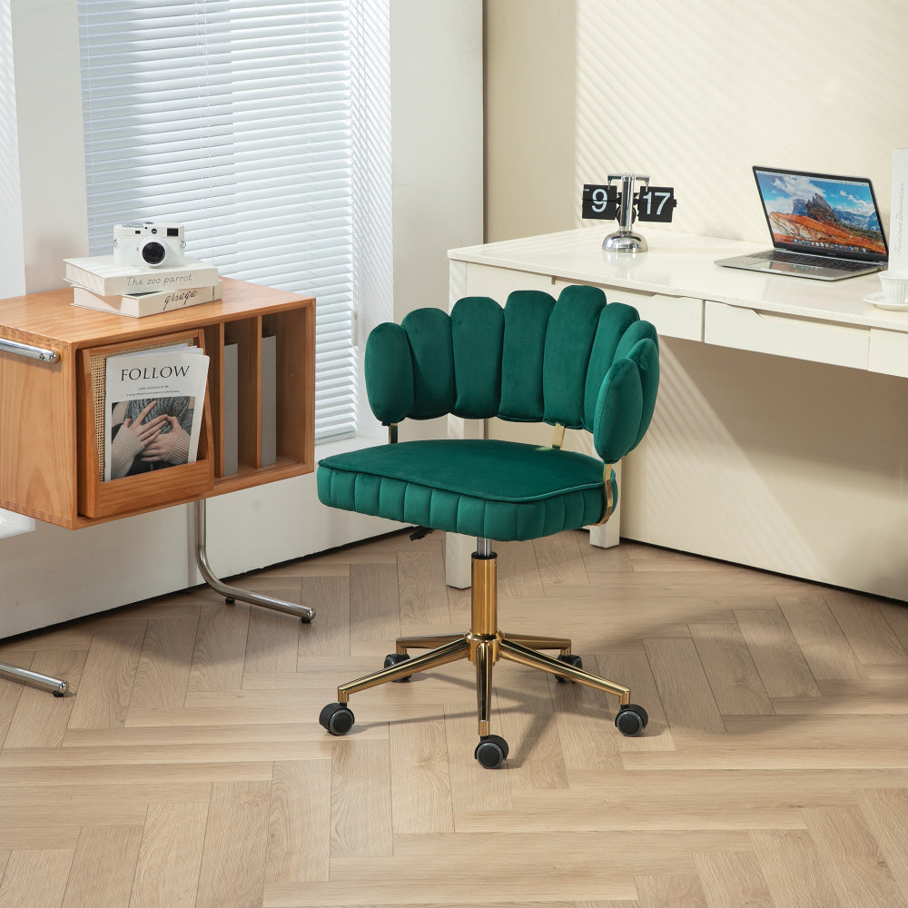 Velvet Home Office Desk Chair, Modern Cute Computer Chair, Wheels Swivel Height Adjustable Swivel Task Chair for Home Office (Emerald Velvet)