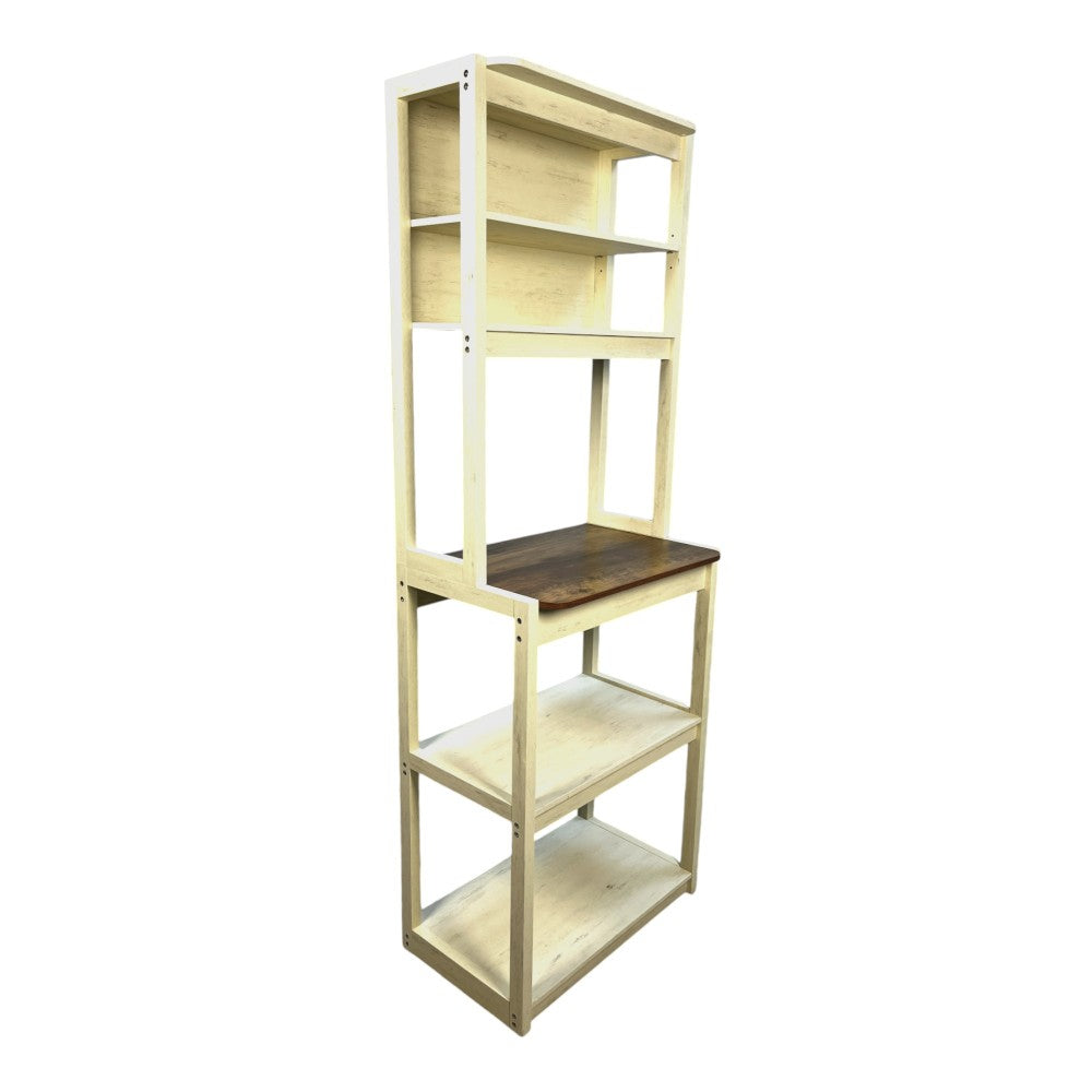 23.62" White and Rustic Brown color 5-Tier Bakers Rack for Kitchen with Storage, Coffee Bar, Kitchen Shelves,  Microwave Stand