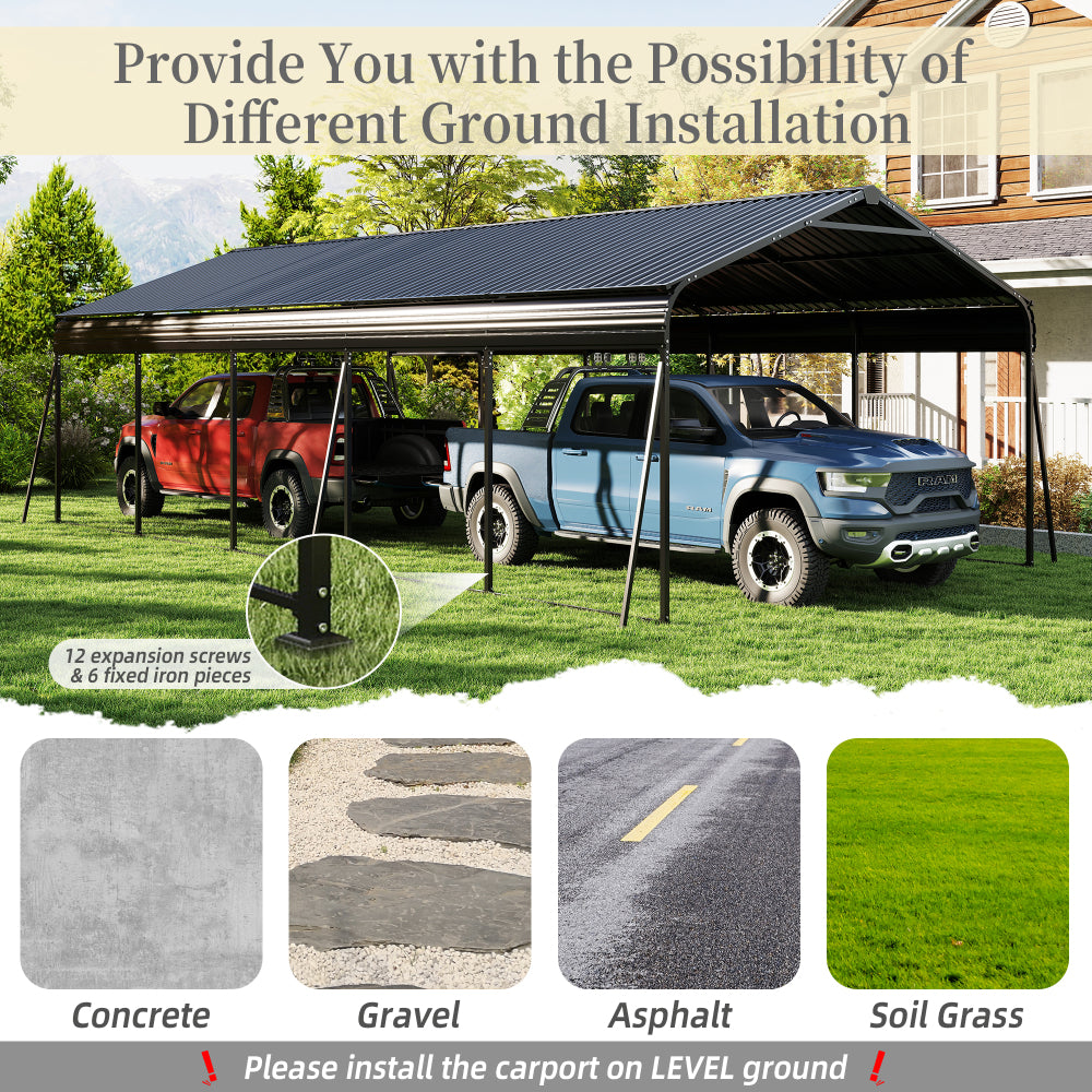 Campcraft 13 x 26.5 ft carport, 0.25mm thick, with protective film to prevent scratching, 2 pairs of adhesive gloves, 3 hooks, 12 expansion screws, 6 fixed iron pieces