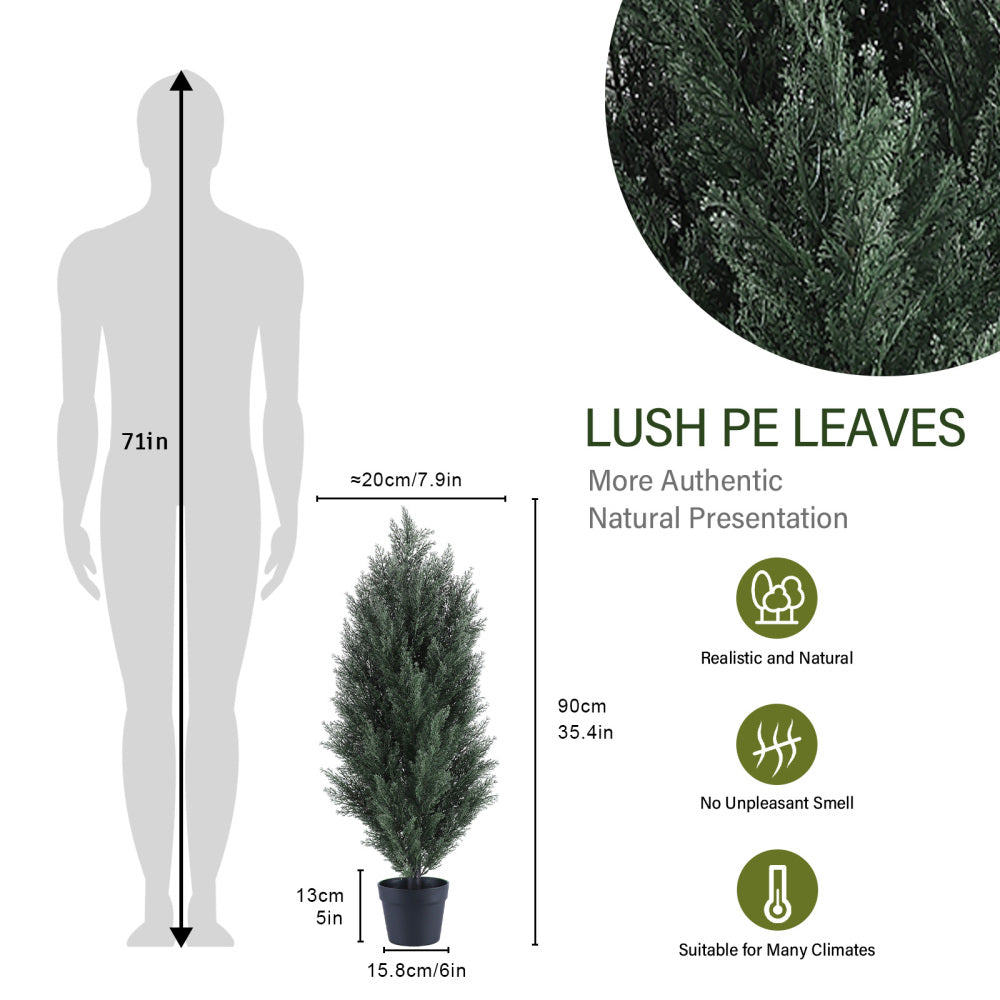 90cm artificial green pine tree, realistic plastic simulation plant, suitable for indoor and outdoor decoration 2pcs/set