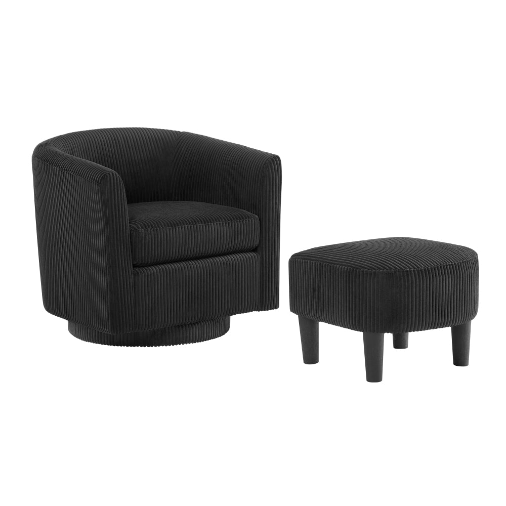 Swivel Accent Chair 360° Comfy Recliner Corduroy Arm Chair Single Sofa with Ottoman for Living Room Bedroom,Black
