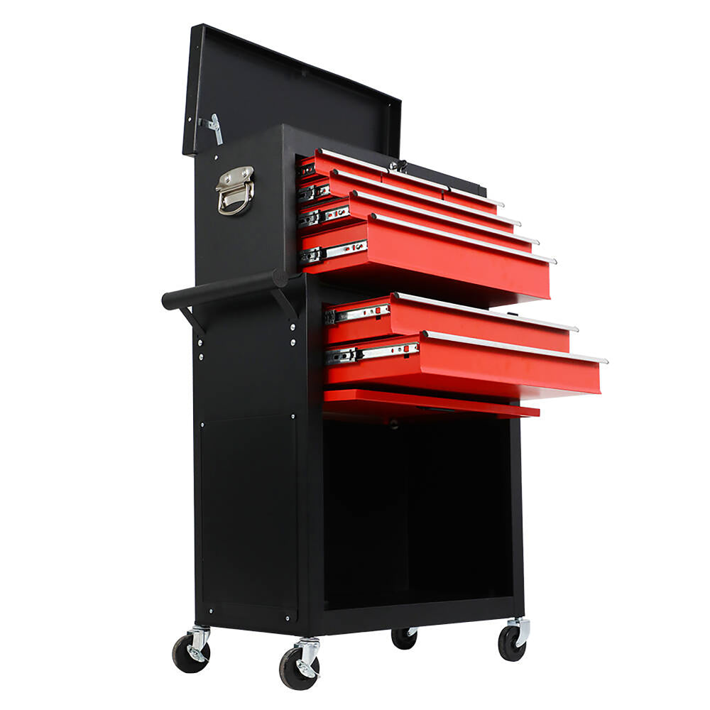 eight-drawer large capacity rolling toolbox, detachable cabinet storage toolbox with wheels and drawers, detachable toolbox with lock for workshop mechanical garage BLACK+RED
