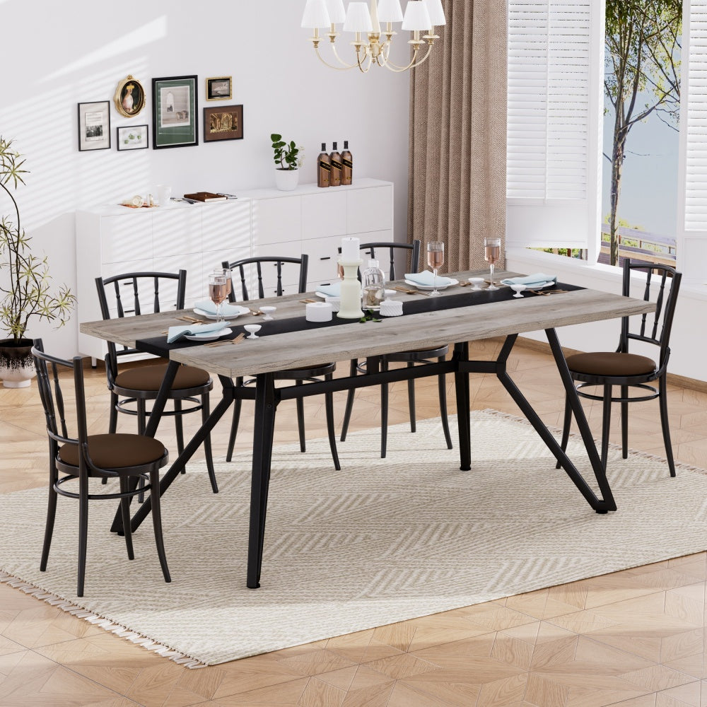 70.9"Rectangular Large Dining Table, Waterproof Large Desk for 8 People, Deluxe Family Dining Table with Adjustable Legs for Kitchen,Living Room,Office, Gray,70.9''W x 35.4''D x 30.0''H