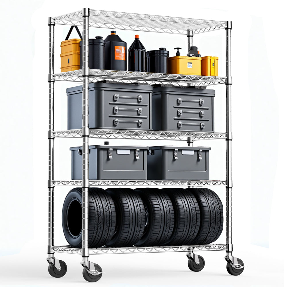 Steel Storage Shelving 6-Tier Utility Shelving Unit with Wheels, Steel Organizer Wire Rack for Home,Kitchen,Office,Garage,17.7" D x 47.2" W x 76.7" H-Chrome
