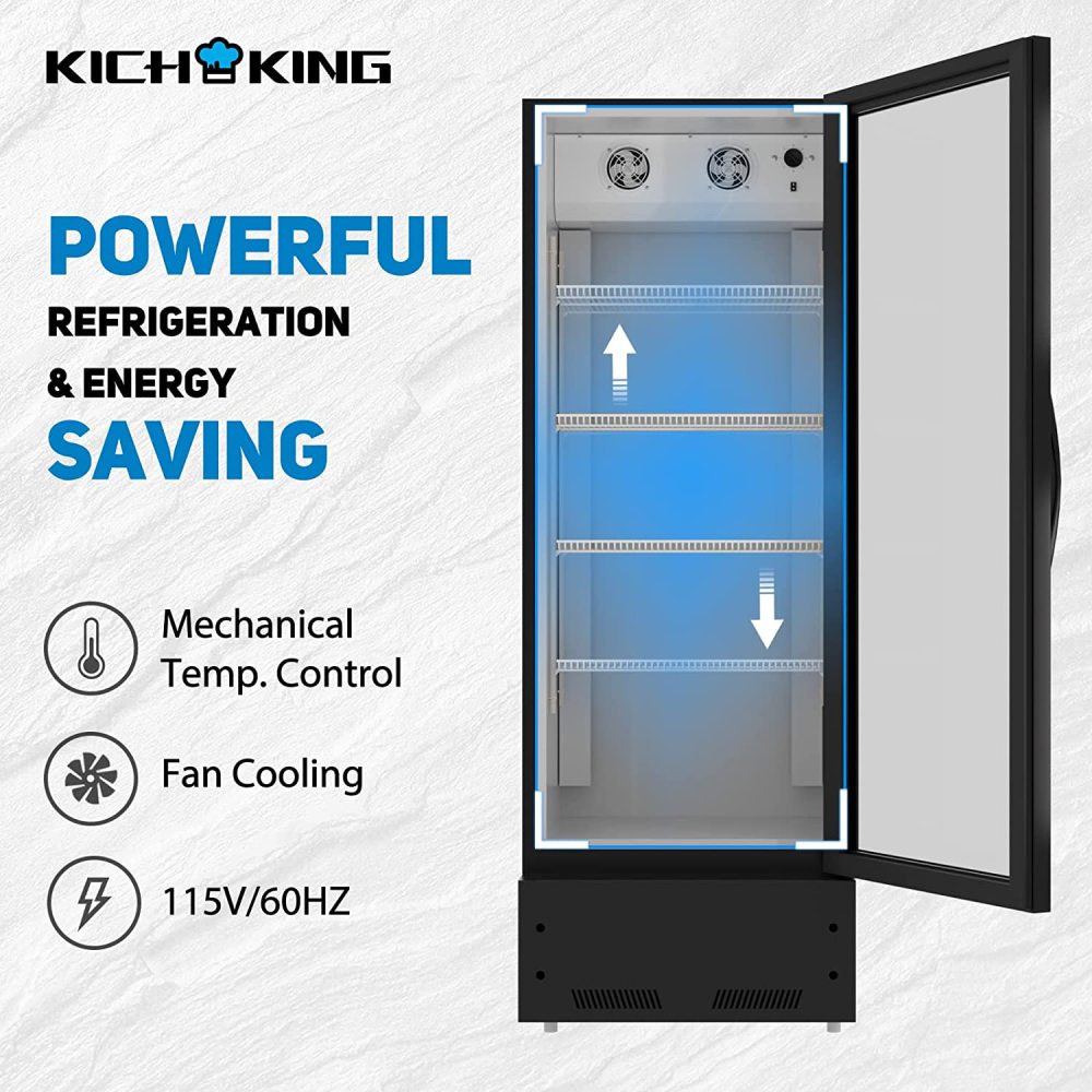 Commercial Display Refrigerator, Upright Swing Glass Door Merchandiser Fridge with LED Lightning, Reach-in Beverage Cooler for Shop Restaurant, ETL Approved, 8 Cu. Ft, Black