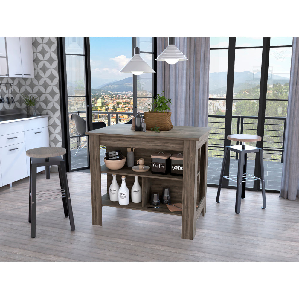 Brooklyn  Kitchen Island, Three Concealed Shelves