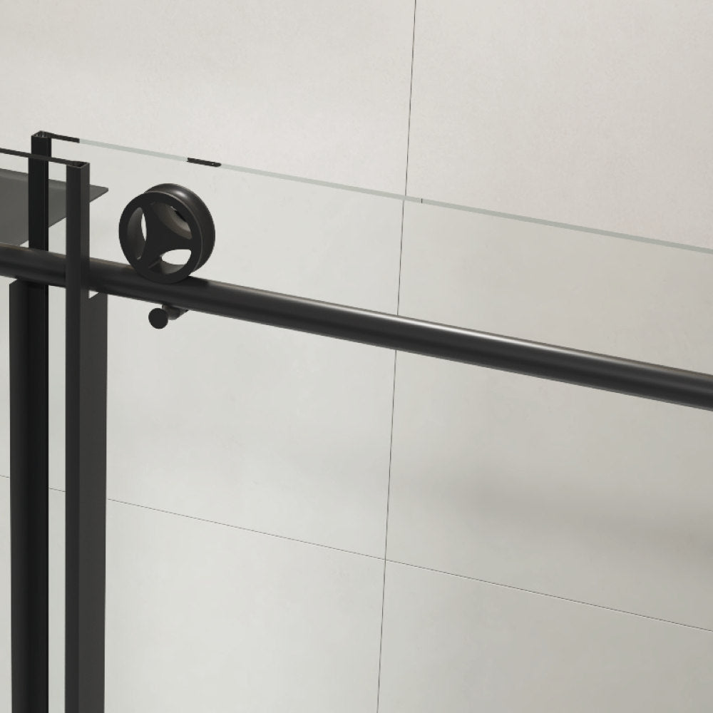 60" W x 76" H Sliding Frameless Shower Door in Matte Black with Clear Glass