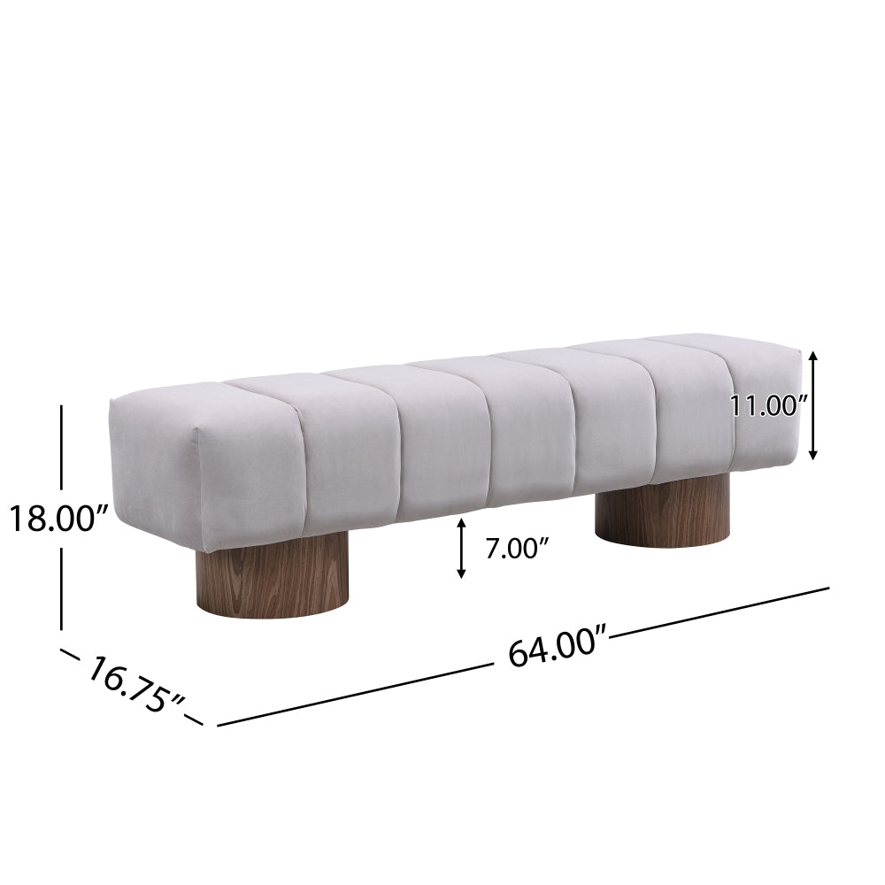 Upholstered Dining Bench for Dining Room, No-Assembly End of Bed Entryway Bench Ottoman for Bedroom Living Room, Light Gray Fabric Stool Top Wood Leg 300 LBS Weight Capacity