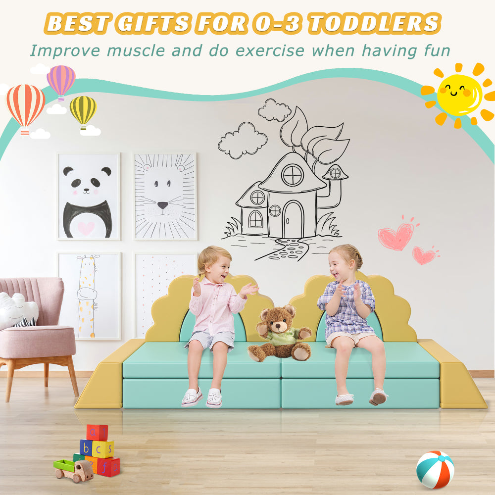 10PCS Kids Couch for Playroom, Baby Climbing and Crawl Foam Play Set, Foam Climbing Blocks Convertible Sofa ,Kids Play Couch, Indoor Climbing Structure for Toddlers, Infant, Kids, Pre-school