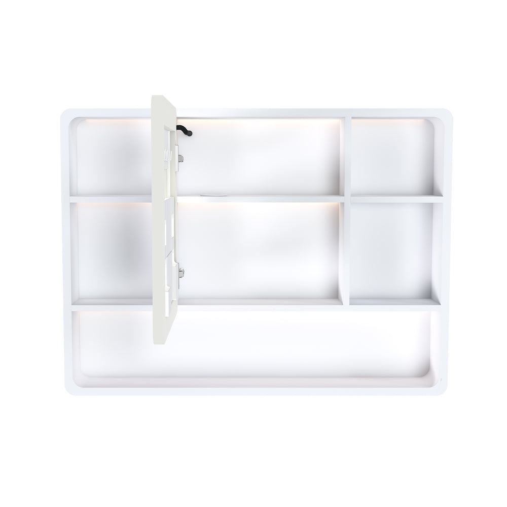 Aluminium Medicine Cabinet Mirror, 35 x 28 Inches Medicine Cabinet with 3 Colors LED Light and Defogging Function, Bathroom Mirror Cabinet with Cosmetic Storage Rack and Hair Dryer Holder, White