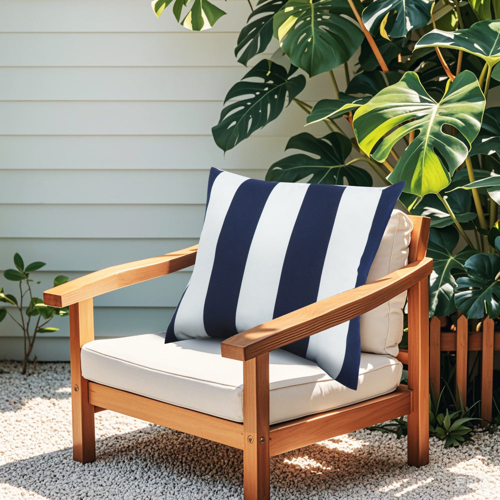 2 Pack Outdoor Throw Pillows, Waterproof & Fade-Resistant Patio Cushions for Garden, Porch, Poolside Furniture - Soft & Comfortable Decorative Pillow Covers (18x18 Inch, Blue white strpie)