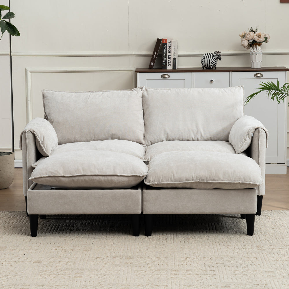 Convertible Combination Sofa Sofa U-Shaped Sofa with Footstools with Storage, Beige Sofa for Living Room, Living Room/Bedroom/Office/Small Space 2-Seater Combination Sofa-Beige