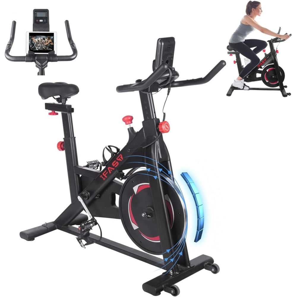Black Stationary Bikes for Home Spin Indoor Exercise Bike with LCD Monitor and Comfortable Seat Cushion for Home Gym Cardio Fitness Training