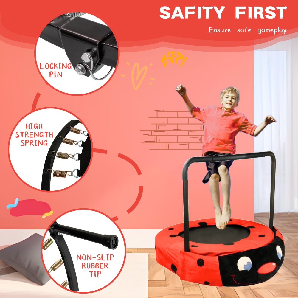 XTP003 Assembled children's trampoline happy expression outdoor and indoor dual-use ladybug black and red foldable iron tube for kids age 3 - 7