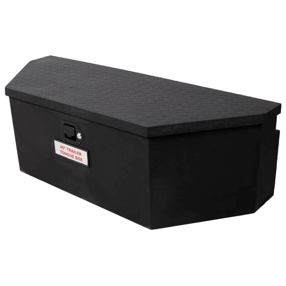 46"X18"X14.5" Tongue Truck Box Black Heavy Duty Steel Trailer Tongue Box, 6.7 CUFT Capacity, With Lock and Keys, Black color