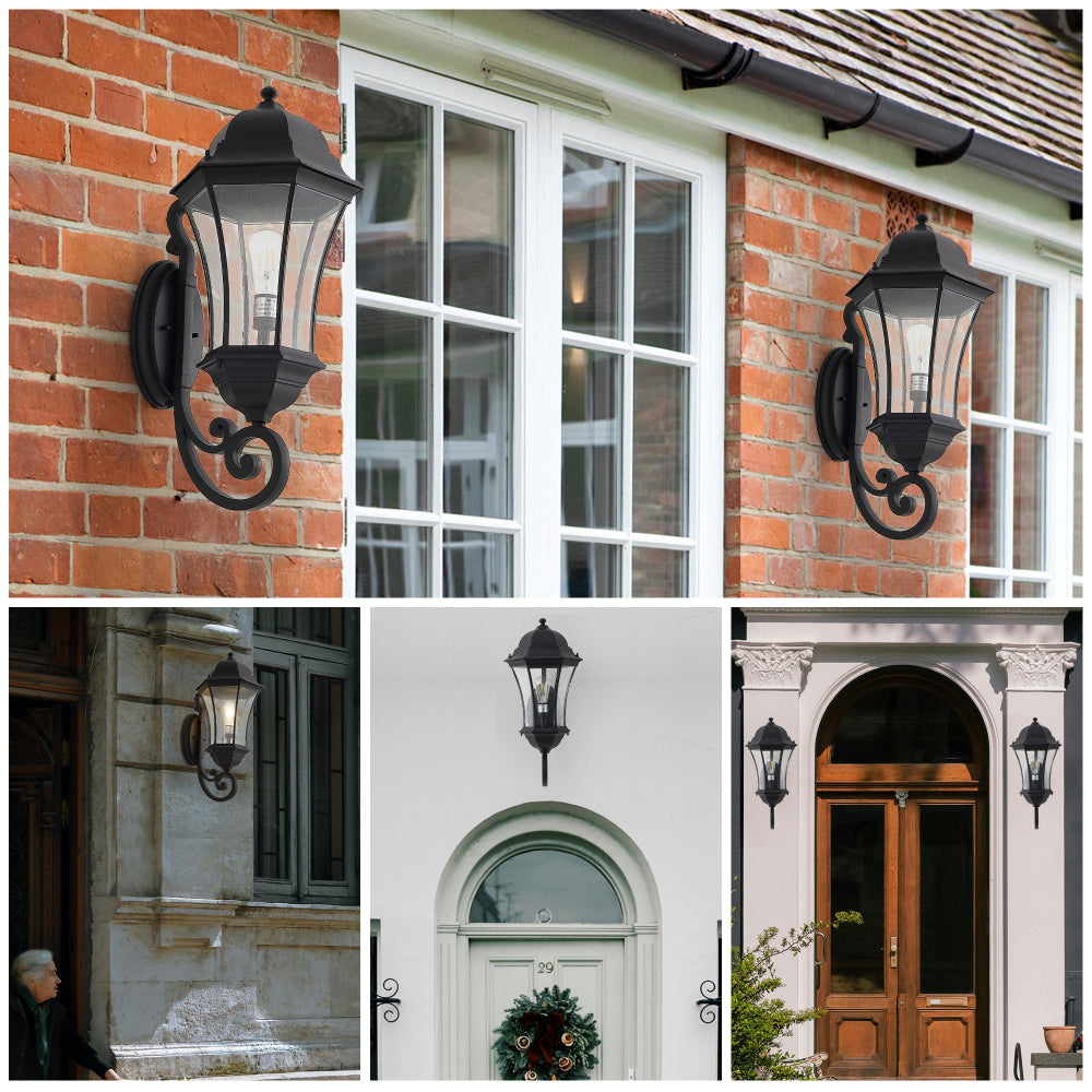 27"(H) 1-Pack Outdoor Wall Lantern with Dusk to Dawn Sensor, Black Weatherrproof Exterior Light Fixture with Clear Bubble Glass, Vintage Wall Sconce for Porch, Patio, Entryway, and Garage (No Bulb)