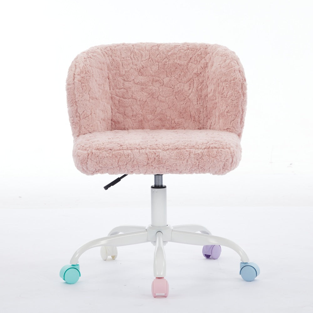 A&A Furniture Office Chair,Artificial rabbit hair Home Office Chair with Metal Base,Adjustable Desk Chair Swivel Office Chair,Vanity Chair(Pink)