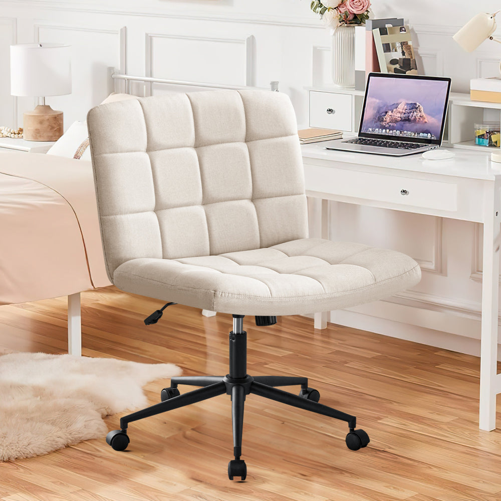Homw Office Desk Chair with Wheels, Armless Desk Chair with Lumbar Support, Adjustable Height 360° Rolling Swivel Computer Chairs for Home Office Study Room, Linen, Beige
