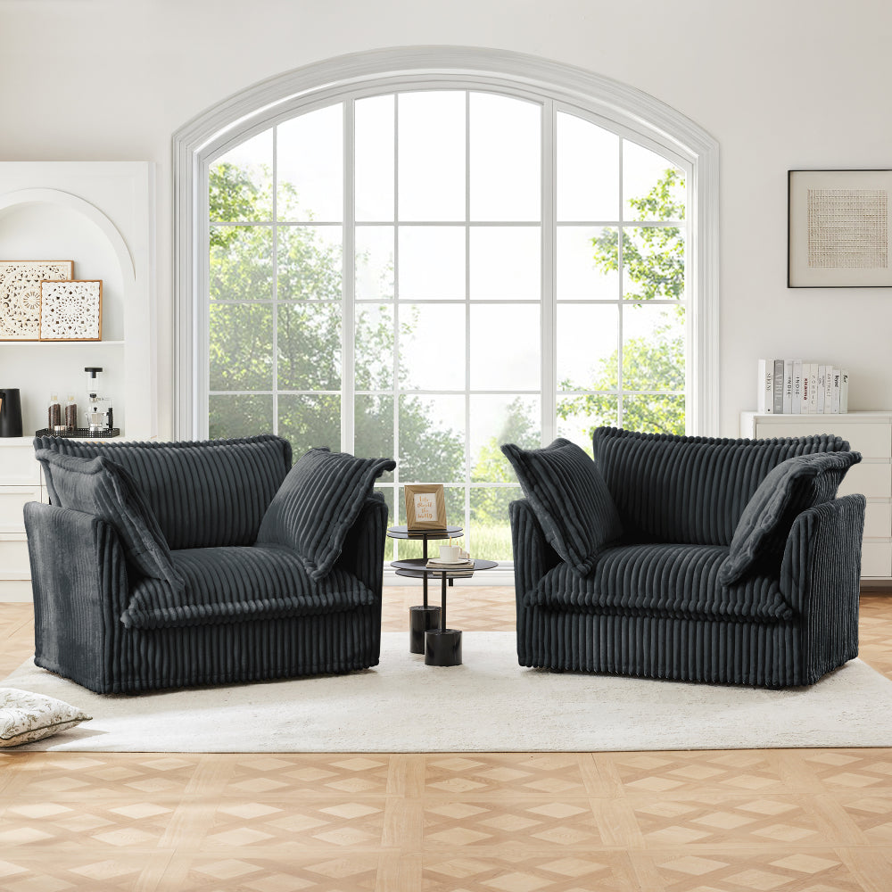 Set of 2 Slipcovered Armchairs,Deep Seat Accent Chair Set for Living Room, Reading Room, Bedroom and Working Spaces,Armchair Sets with Large Soft Pillows,Gray Corduroy Fabric