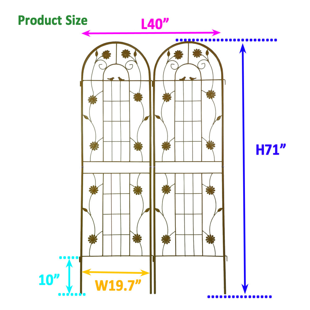 2 Pack Metal Garden Trellis 71" x 19.7" Rustproof Trellis for Climbing Plants Outdoor Flower Support Brown