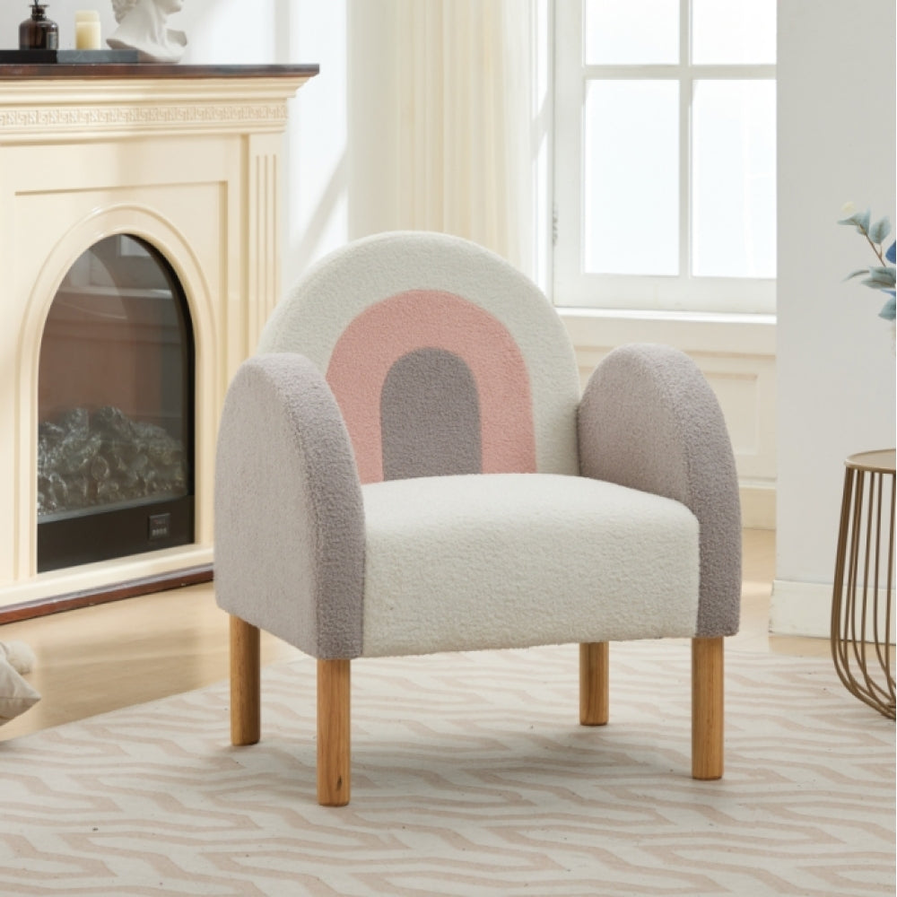 Accent Chair Sofa, Teddy Fabric with Solid Wooden Frame,Rainbow Design