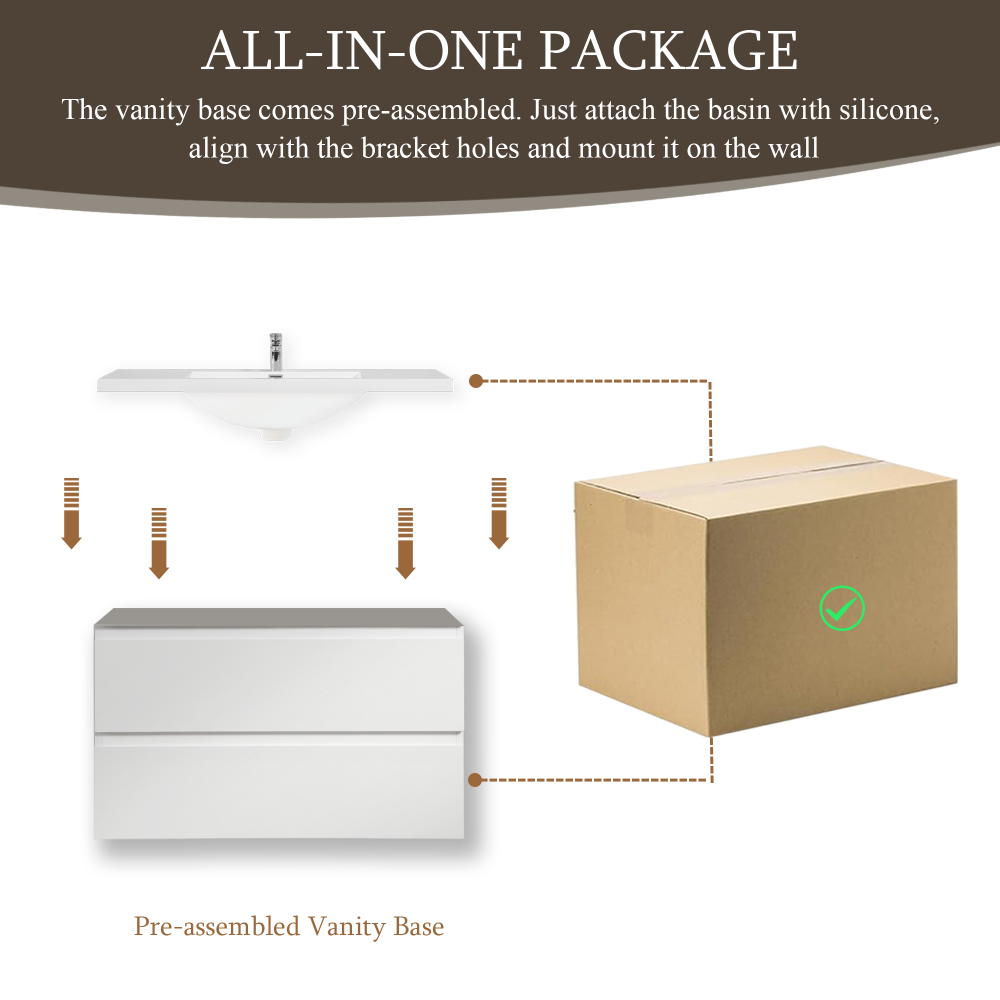 36" Floating Bathroom Vanity with Sink, Modern Wall-Mounted Bathroom Storage Vanity Cabinet with Resin Top Basin and Soft Close Drawers, Glossy White 24V11-36GW
