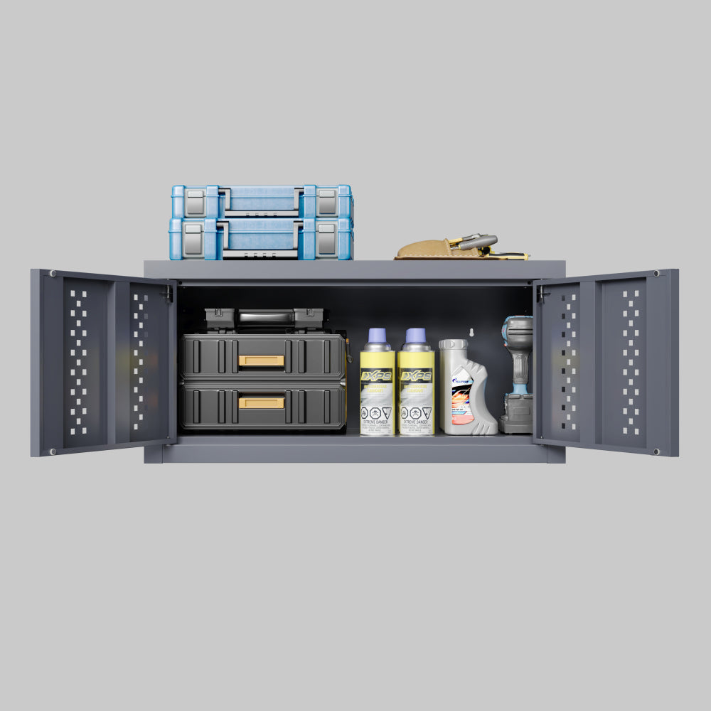 Metal garage cabinet with door, wall-mounted storage cabinet, floating tool cabinet for basements, kitchens, and warehouses (gray, 11.81" H)
