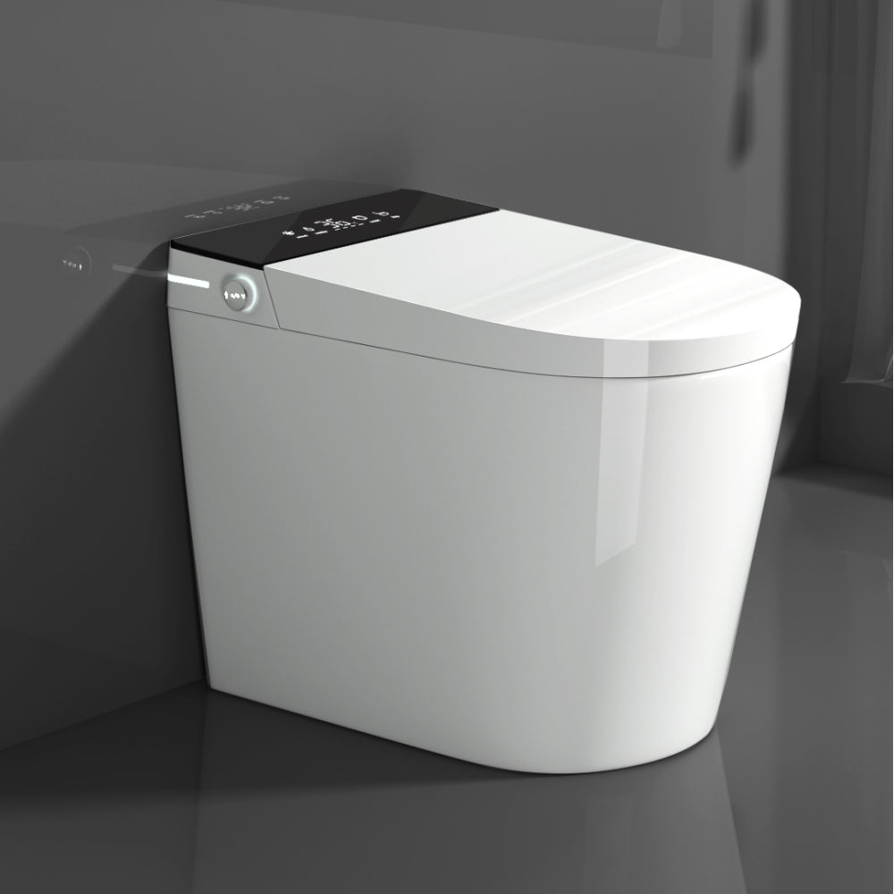 Compact Smart Toilet with Bidet Seat Built-in, Modern Tankless Design with 23.25" Depth, Auto Open Auto Flush, Heated Seat, Instant Warm Air Dryer for Small Bathrooms, White with Black Panel