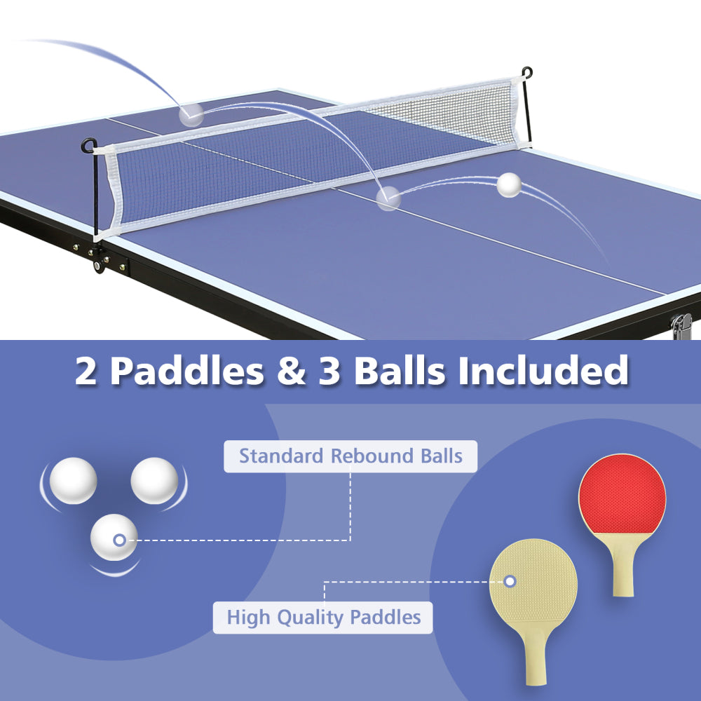 DOUBLE FISH Mid-Size Portable Ping Pong Table, 4ft Compact Foldable Table Tennis Table Set with Net, 2 Paddles & 3 Balls for Indoor Outdoor, Small Spaces And Apartments, Thickened Aluminum Frame
