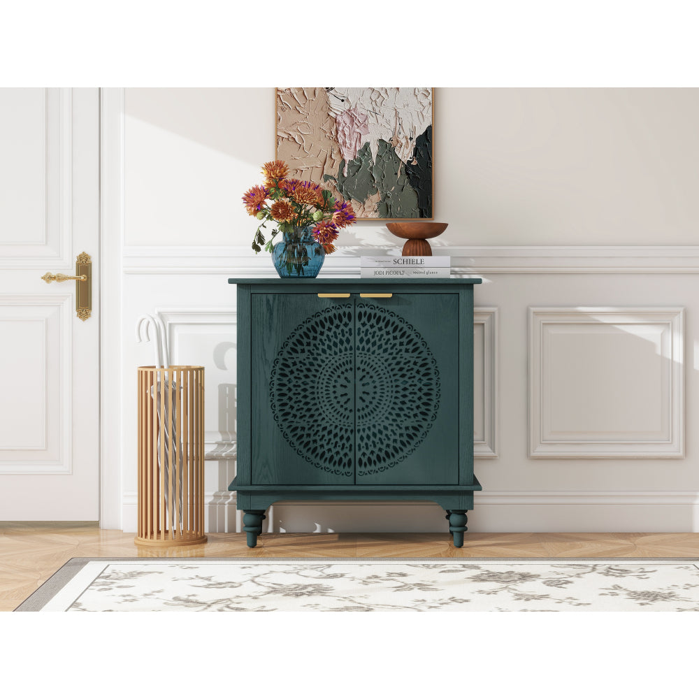 Hollow-Carved 2 Door Accent Cabinet  Sideboard Buffet Storage Cabinet with Adjustable Shelf  for  Entryway Living Room Bedroom