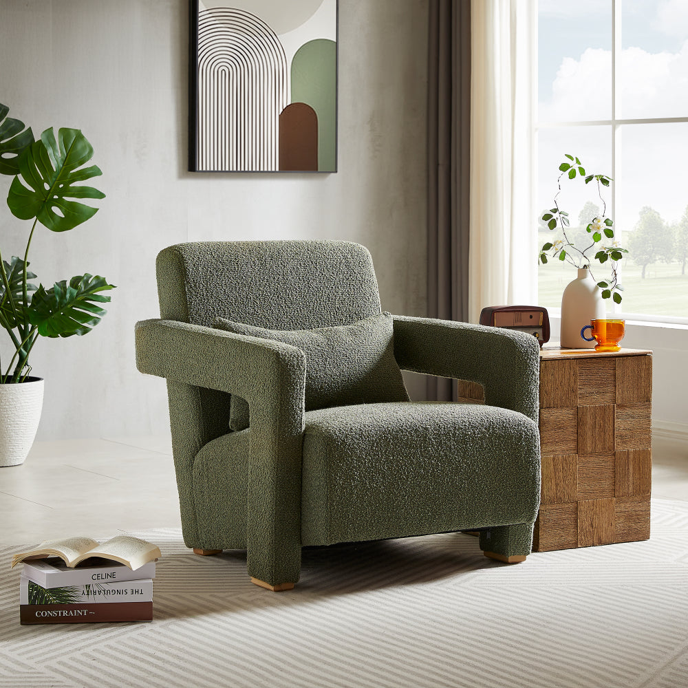 Mirod Sleek Right-Angle Armrests, Ergonomic Lumbar Support, Square Wooden Block Legs, Inclined Seat for Comfort, Artistic Statement Piece  for Living room,Bedroom and study