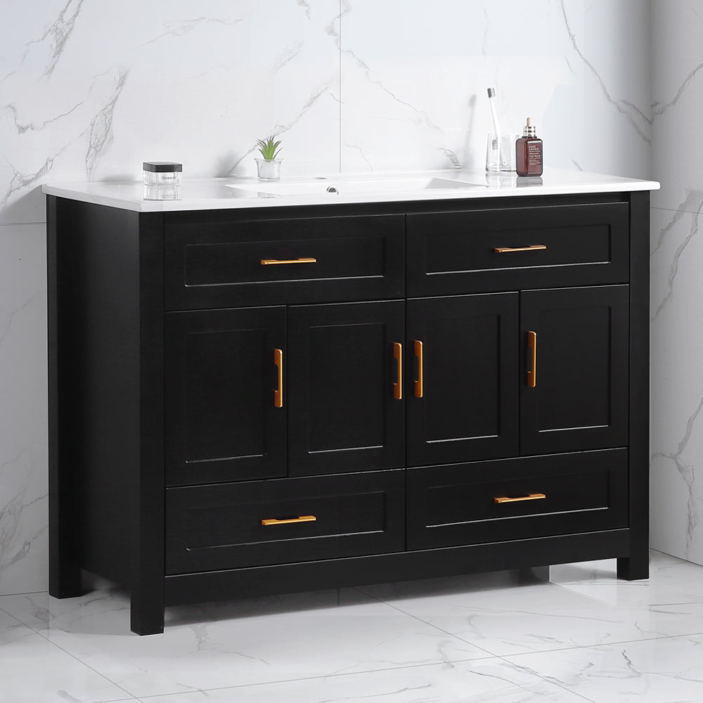 48" Black Bathroom Vanity with Ceramic Sink Combo, Abundant Storage Cabinet -4 Soft close doors and 4 drawers