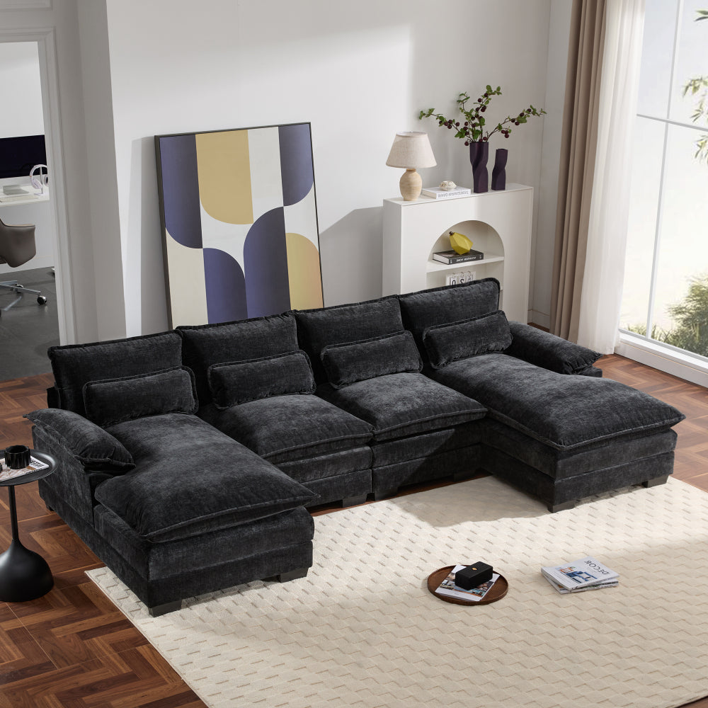 [VIDEO provided][New]109.8*55.9" Modern U-shaped Sectional Sofa with Waist Pillows,6-seat Upholstered Symmetrical Sofa Furniture,Sleeper Sofa Couch with Chaise Lounge for Living Room,Apartment,5 Color