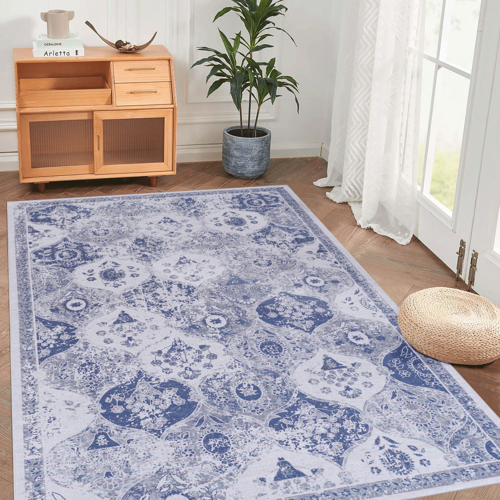 NAAR MAVAL Blue Washable Rug 5x8 Area Rug (Blue, 5' x 8')