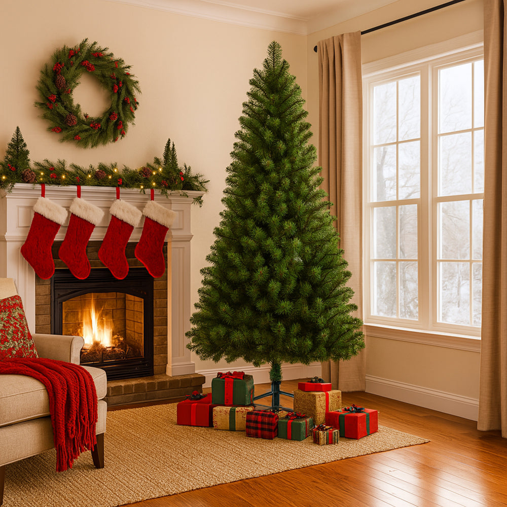 7FT Unlit Artificial Christmas Tree with 775 Tips, Full PVC Branches, Classic Green Holiday Tree with Sturdy Metal Stand for Indoor Home Decoration
