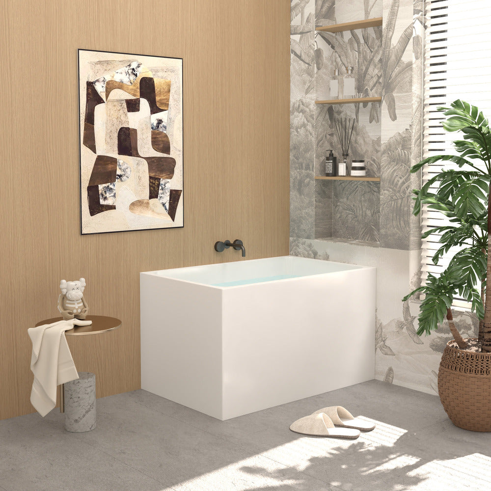 43"  Acrylic Freestanding Bathtub ,Spacious rectangle Shape, Gloss White Finish, Chrome Overflow & Pop-Up Drain CUPC Certificate